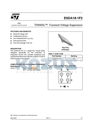 ESDA18-1F2 datasheet - Transient Voltage Suppressor