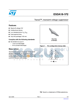 ESDA18-1F2 datasheet - Transil, transient voltage suppressor