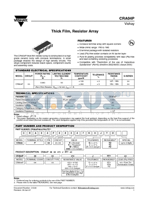 CRA04P0803000ZRT6E3 datasheet - Thick Film, Resistor Array