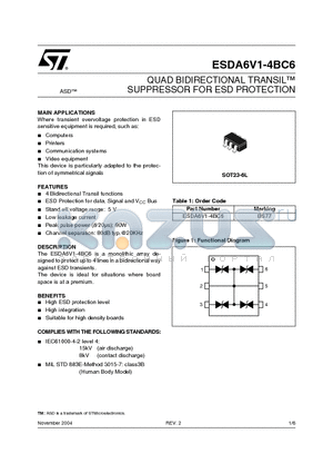 ESDA6V1-4BC6_04 datasheet - QUAD BIDIRECTIONAL TRANSIL SUPPRESSOR FOR ESD PROTECTION