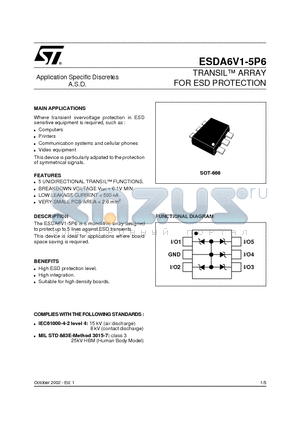 ESDA6V1-5P6 datasheet - TRANSIL ARRAY FOR ESD PROTECTION