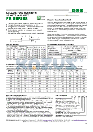 FR1P-1R00-BT datasheet - FAILSAFE FUSE RESISTORS 1/2 WATT to 50 WATT