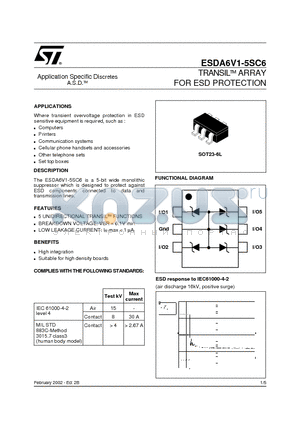 ESDA6V1-5SC6 datasheet - TRANSIL ARRAY FOR ESD PROTECTION