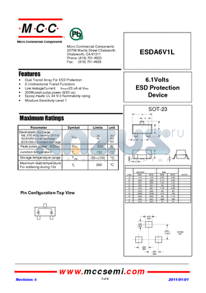 ESDA6V1L datasheet - 6.1Volts ESD Protection Device