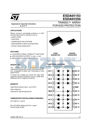 ESDA6V1S3 datasheet - TRANSIL ARRAY FOR ESD PROTECTION