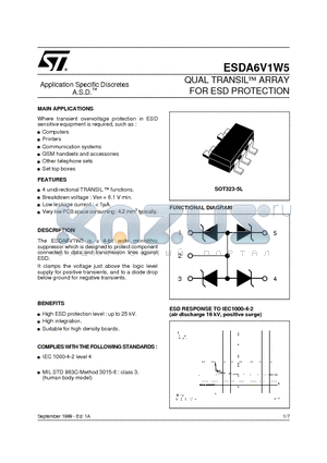 ESDA6V1W5 datasheet - QUAL TRANSIL ARRAY FOR ESD PROTECTION