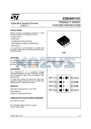 ESDA6V1U1RL datasheet - TRANSILO ARRAY FOR ESD PROTECTION