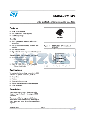 ESDALC6V1-5P6 datasheet - ESD protection for high speed interface