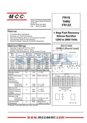 FR1Q datasheet - 1 Amp Fast Recovery Silicon Rectifier 1200 to 2000 Volts