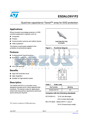 ESDALC6V1F2 datasheet - Quad low capacitance Transil array for ESD protection