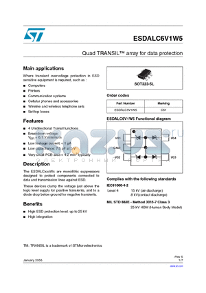 ESDALC6V1M3_08 datasheet - Dual low capacitance Transil array for ESD protection