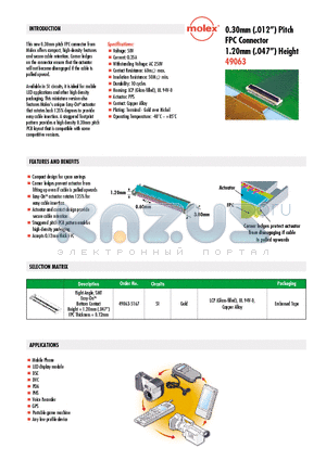 49063-5167 datasheet - 0.30mm (.012) Pitch FPC Connector 1.20mm (.047) Height