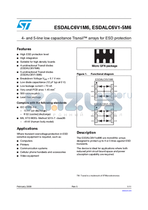 ESDALC6V1M6_08 datasheet - 4- and 5-line low capacitance Transil arrays for ESD protection