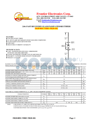 FR20-005G datasheet - 2.0A FAST RECOVERY GLASS PASSIVATED RECTIFIER