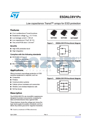 ESDALC6V1PX datasheet - Low capacitance Transil arrays for ESD protection