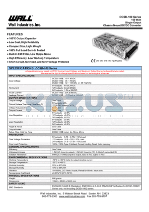 DCSD-100 datasheet - 100 Watt Single Output Chassis Mount DC/DC Converter