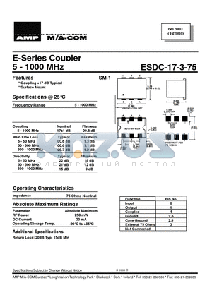 ESDC-17-3-75 datasheet - E-Series Coupler 5-1000 MHz