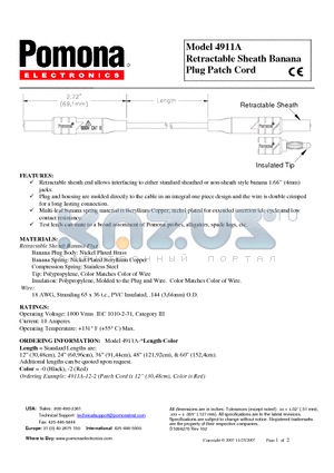 4911A-12-0 datasheet - Retractable Sheath Banana Plug Patch Cord