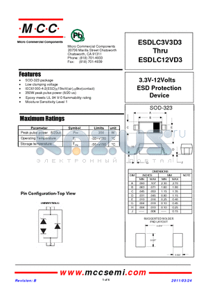 ESDLC12VD3 datasheet - 3.3V-12Volts ESD Protection Device