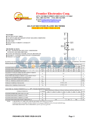 FR20-08-LFR datasheet - 2.0A FAST RECOVERY PLASTIC RECTIFIER