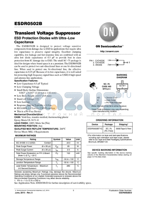 ESDR0502BT1G datasheet - Transient Voltage Suppressor ESD Protection Diodes with Ultra−Low Capacitance