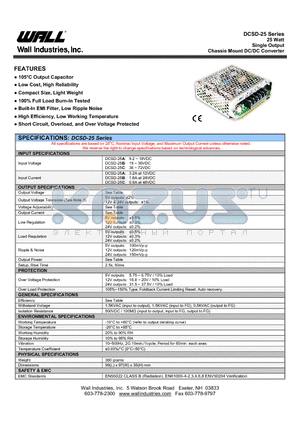 DCSD-25 datasheet - 25 Watt Single Output Chassis Mount DC/DC Converter