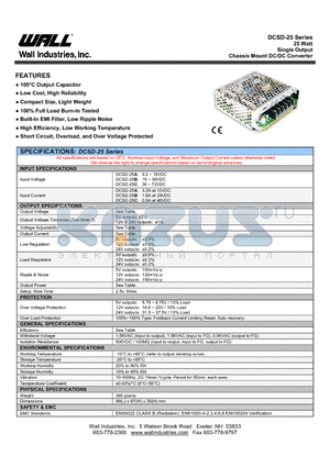 DCSD-25A-24 datasheet - 25 Watt Single Output Chassis Mount DC/DC Converter