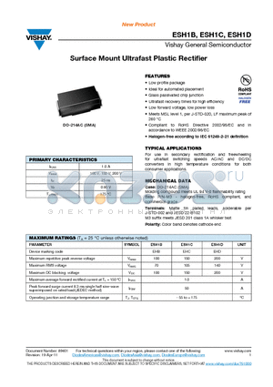 ESH1D datasheet - Surface Mount Ultrafast Plastic Rectifier