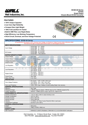 DCSD-50C-24 datasheet - 50 Watt Single Output Chassis Mount DC/DC Converter