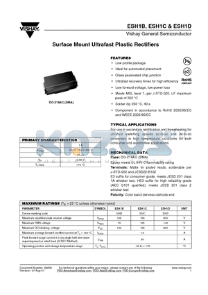 ESH1D-E3/61T datasheet - Surface Mount Ultrafast Plastic Rectifiers