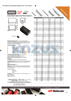 4922-02L datasheet - Surface Mount High Current Power Inductors