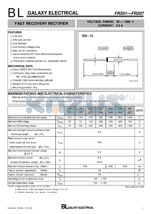 FR201 datasheet - FAST RECOVERY RECTIFIER