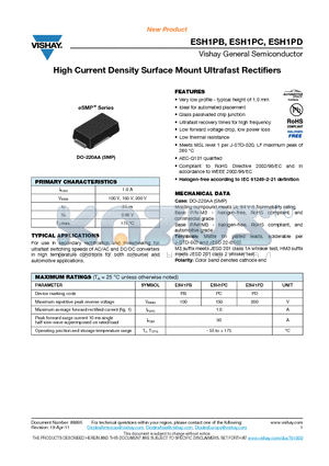 ESH1PB-M3-84A datasheet - High Current Density Surface Mount Ultrafast Rectifiers