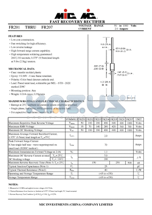 FR201 datasheet - FAST RECOVERY RECTIFIER