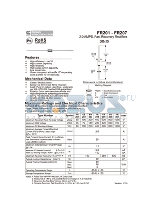 FR201 datasheet - 2.0 AMPS. Fast Recovery Rectifiers