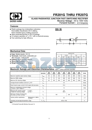 FR201G datasheet - GLASS PASSIVATED JUNCTION FAST SWITCHING RECTIFIER