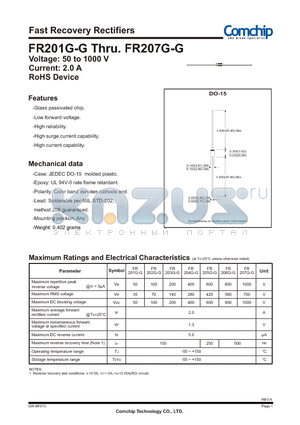 FR201GA-G datasheet - Fast Recovery Rectifiers