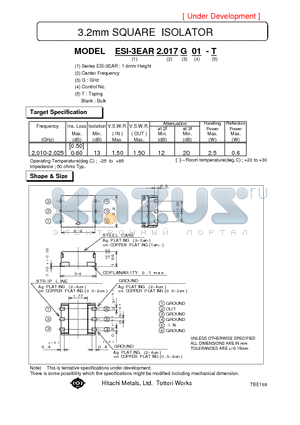 ESI-3EAR2.017G01 datasheet - 3.2mm SQUARE ISOLATOR