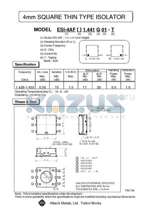 ESI-4AFR1.444G01-T datasheet - 4mm SQUARE THIN TYPE ISOLATOR