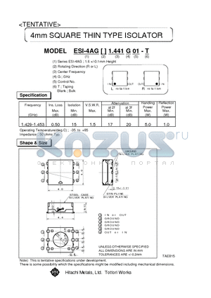 ESI-4AGL1.441G01 datasheet - 4mm SQUARE THIN TYPE ISOLATOR