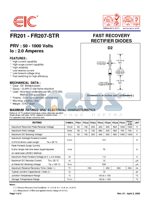 FR202 datasheet - FAST RECOVERY RECTIFIER DIODES