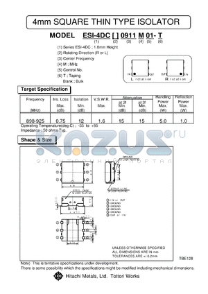 ESI-4DCL0.911M01 datasheet - 4mm SQUARE THIN TYPE ISOLATOR