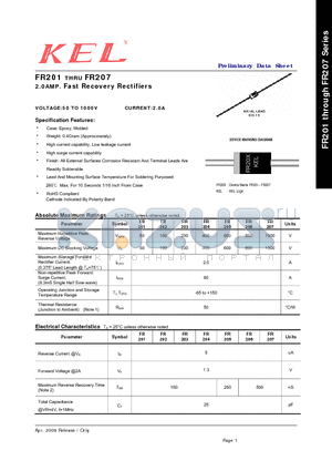 FR202 datasheet - 2.0AMP. Fast Recovery Rectifiers