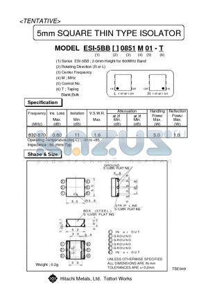 ESI-5BBL0.851M01 datasheet - 5mm SQUARE THIN TYPE ISOLATOR
