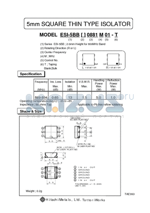 ESI-5BBR0.881M01 datasheet - 5mm SQUARE THIN TYPE ISOLATOR