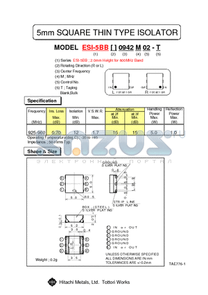 ESI-5BBR0.942M02-T datasheet - 5mm SQUARE THIN TYPE ISOLATOR