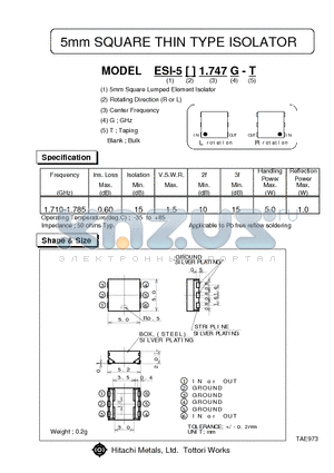 ESI-5R1.747G datasheet - 5mm SQUARE THIN TYPE ISOLATOR