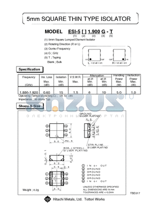 ESI-5R1.900G-T datasheet - 5mm SQUARE THIN TYPE ISOLATOR