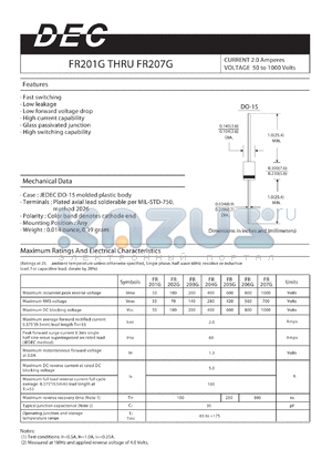 FR202G datasheet - CURRENT 2.0 Amperes VOLTAGE 50 to 1000 Volts