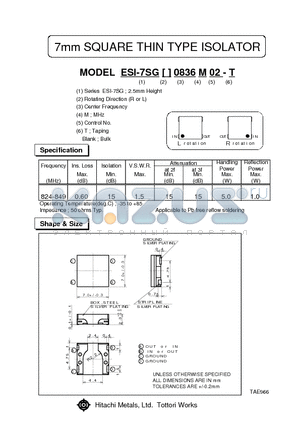 ESI-7SGL0.836M02-T datasheet - 7mm SQUARE THIN TYPE ISOLATOR